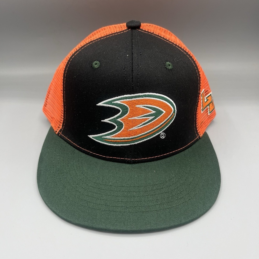 Anaheim Mighty Ducks Trucker Snapback Hat Black Orange Sixth Man New READ